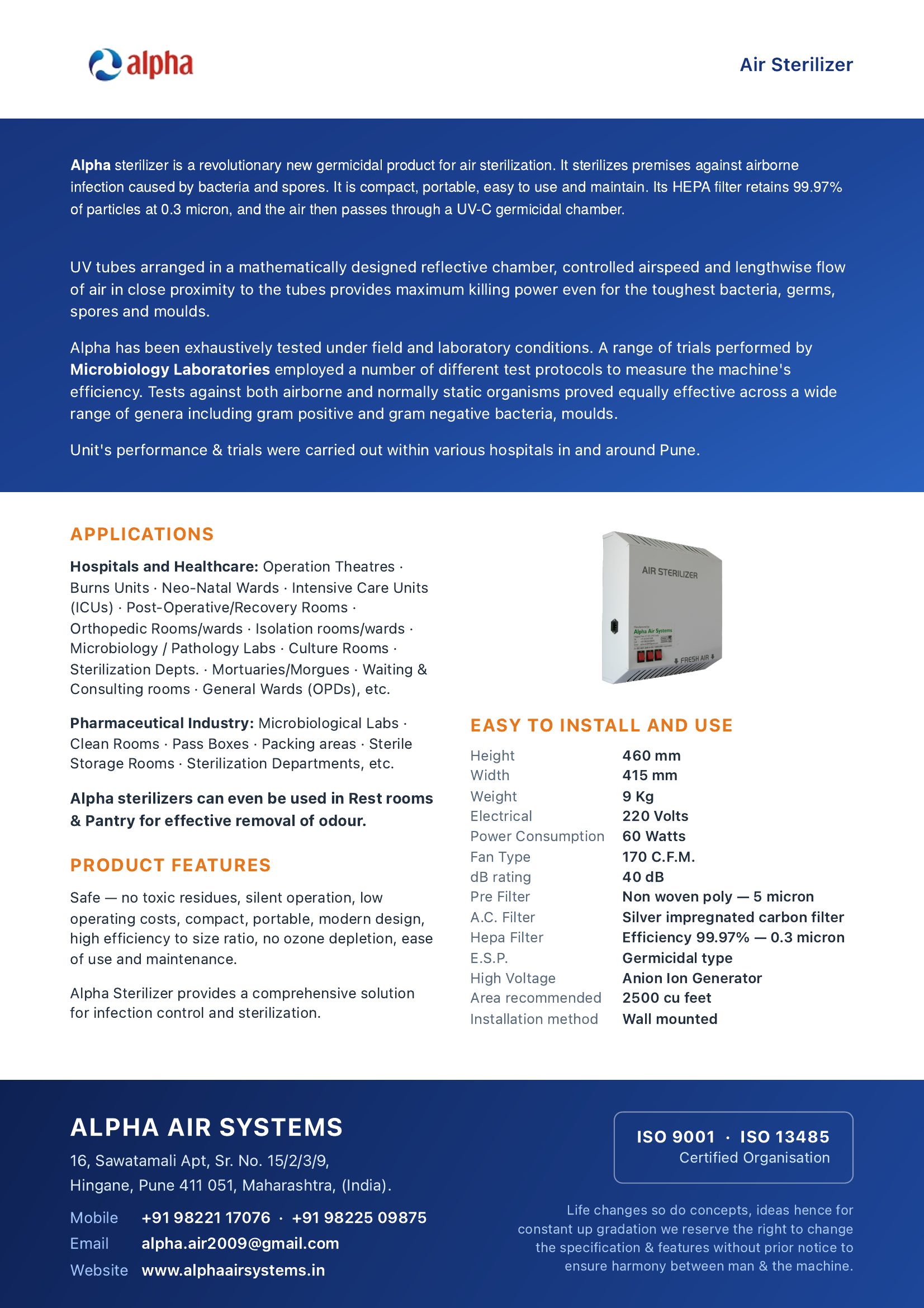 Alpha Air Sterilizer AAS-AS-60 brochure, page 2